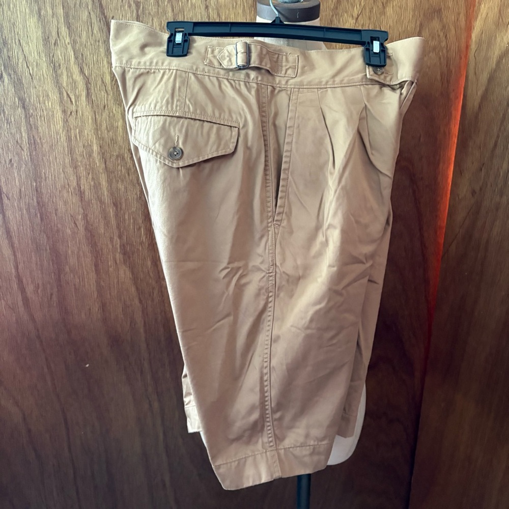 UNIQLO U sz L 33-36 inch Khaki Brown Pleated Cotton Shorts Zip Fly - Picture 11 of 15